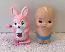 Used, 1977 TOMY Kid-A-Longs Wind-Up walking Baby Kid Doll & Pink Bunny Rabbit Vintage for sale  Shipping to South Africa