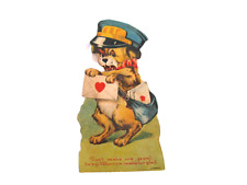 Usado, Cartão mecânico antigo Alemanha pequeno dia dos namorados 3" carteiro touro cachorro década de 1930 comprar usado  Enviando para Brazil
