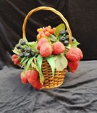 Arreglo de cesta de frutas floral vintage fresas arándanos frambuesas segunda mano  Embacar hacia Argentina