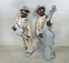 Vintage Black Jazz Band Musicians 2 Figures "The Cello & The Guitar Player" 41cm for sale  Shipping to South Africa