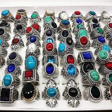 20 peças de anéis de joias masculinos femininos retrô prata estilo misto pedra metal atacado, usado comprar usado  Enviando para Brazil