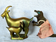Vintage Zsolnay Pecs Hungary Eosin Porcelain Goat w Kid Iridescent Glaze for sale  Shipping to South Africa