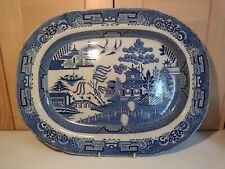 ANTIQUE STONE CHINA SPODE {?} BLUE WILLOW PATTERN LARGE MEAT PLATTER, MEAT PLATE for sale  NOTTINGHAM