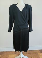 Used, size 14 Vintage DAYMOR COUTURE Black Faux-Wrap Fringe 80's Shoulders Dress for sale  Shipping to South Africa