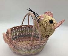 Cesta de Pascua bebé mimbre en forma de ratón de color pastel vintage con ojos botones segunda mano  Embacar hacia Argentina