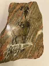 Used, Signed Hand Painted Art On Granite Slab Big Horn Sheep for sale  Shipping to South Africa