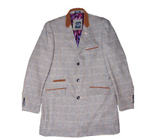 Mens 3/4 Long Over Coat Jacket Herringbone Tweed Check UK 46 comprar usado  Enviando para Brazil