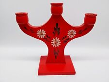 Candelabro floral triple rojo pintado a mano hecho a mano Suecia, usado segunda mano  Embacar hacia Mexico