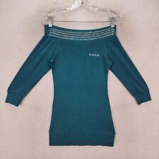 Blusa feminina vintage Y2K Bebe tamanho M malha azul-petróleo fora do ombro strass quadril fino comprar usado  Enviando para Brazil