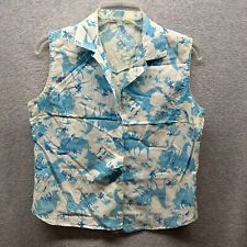 Camisa feminina vintage Ship n' Shore 38 branca azul estampada anos 70 girafa, usado comprar usado  Enviando para Brazil