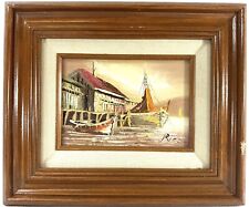 Faca palete vintage pintura barco náutico doca assinada emoldurada 10,5x12” comprar usado  Enviando para Brazil