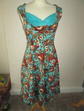 LINDY BOP BLUE FLORAL SLEEVELESS KNEE LENGTH ROCKABILLY DRESS UK 10 VGC for sale  Shipping to South Africa