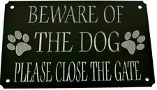 CLOSE THE GATE SIGN BEWARE OF THE DOG PLAQUE PLATE BLACK HIGH GLOSS METAL 5"X3" for sale  Shipping to South Africa