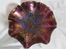 Vintage  Purple Amethyst Ruffled Carnival Glass Bowl  Pansy, 8.5" wide for sale  Shipping to South Africa