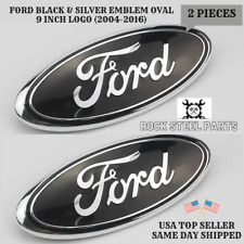 BLACK & CHROME 2005-2014 Ford F150 FRONT GRILLE/ TAILGATE 9 inch Oval Emblem 2PC, used for sale  Shipping to South Africa