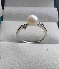 NEW AAAA 6.5-7.5 mm  natural south sea WHITE stud pearl ring 925S for sale  Shipping to South Africa