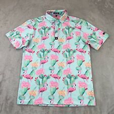 Camisa polo masculina Bad Birdie golfe pequena rosa flamingo estampa floral desempenho nova sem etiquetas comprar usado  Enviando para Brazil