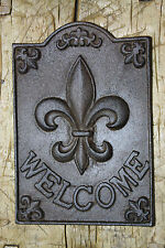 Large Cast Iron FLEUR DE LIS WELCOME Plaque Finial Garden Sign Home Decor   for sale  Shipping to South Africa