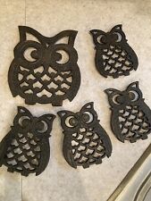 Set of 5 VTG 1970s Cast Iron Owl Trivets Kitchen Dining Decor Made in Taiwan MCM for sale  Shipping to South Africa