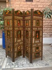 Wooden screen room divider painted hindu god Krishna Ganesha Shiva folding panel for sale  Shipping to South Africa