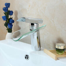 Clear Glass Waterfall Spout Bathroom Vanity Basin Sink Mixer Faucet 1 Hole Taps, used for sale  Shipping to South Africa
