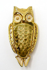Used, Vintage Unsigned Gold Tone Textured Enamel Wide Eyed Stylized Owl Pin Brooch for sale  Shipping to South Africa