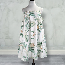 H&M Tent Mini Dress Size XL White Cotton Tropical Floral Print Elastic Neckline for sale  Shipping to South Africa