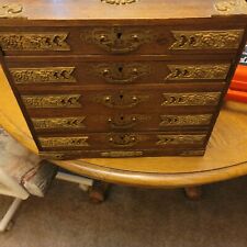 Antique 5-Drawer Tabletop Jewelry Chest Cabinet, Wood with Brass Handles for sale  Shipping to South Africa