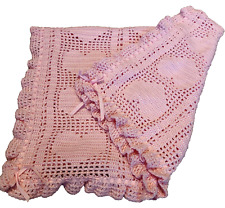 Cobertor afegão de crochê rosa tricotado à mão bebê menina berço cama 42" x 31,5" comprar usado  Enviando para Brazil