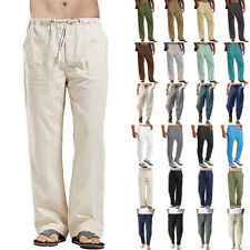 Mens Cotton Linen Loose Pants Summer Beach Drawstring Gym Elasticated Trousers for sale  UK