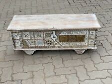 Wooden carved white distressed box on wheels/Indian trunk box/Coffee table box/ for sale  Shipping to South Africa