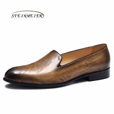 Sapatos sociais masculinos formais elegantes biqueira redonda calçados de couro real, usado comprar usado  Enviando para Brazil