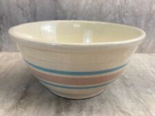 Vintage McCoy Oven Ware USA Pottery #8 Pink/Blue Stripe Mixing Bowl 8" Round for sale  Shipping to South Africa