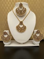 New Asian Indian Pakistani Gold Plated Tikka Earrings Pendant Jewellers Set for sale  BARNSLEY