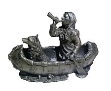 Pewter Miniature Indian on Canoe with Dog for sale  Shipping to South Africa