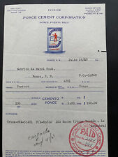 Puerto Rico 1949, PONCE, Recibo Comercial, PONCE CEMENT CORPORATION segunda mano  Embacar hacia Argentina