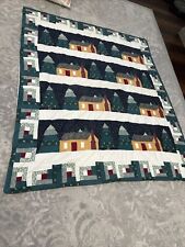 Retro Vintage Christmas Quilt Throw Christmas  Elk Lodge Log Cabin Rustic, used for sale  Shipping to South Africa