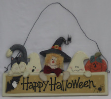 Letrero de madera vintage de Happy Halloween con gatos fantasmas y calabaza con percha segunda mano  Embacar hacia Argentina