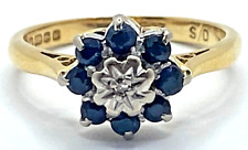 Used, 18ct Gold Ring with Sapphire Diamond Cluster UK Ring Size J - 18ct Yellow Gold for sale  Shipping to South Africa