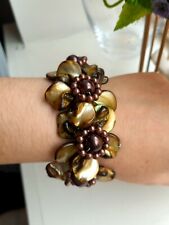 Beautiful Cluster Shell & Beaded Flower Cuff Bracelet  for sale  CHORLEY