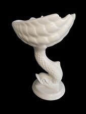 Vintage White Glaze Pedestal Dish/Vase/Planter With Dolphin Or Fish/Shell Design for sale  Shipping to South Africa