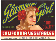 Etiqueta original de caixa vegetal GLAMOUR GIRL Half Moon Bay California bomba, usado comprar usado  Enviando para Brazil