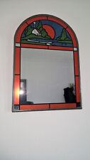 VINTAGE STAINED GLASS ARCHED MIRROR WITH CLARICE CLIFF STYLE PICTURE/ LEAD for sale  Shipping to South Africa