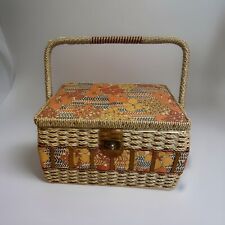 Woven Wicker Sewing Basket Box Beige Lining Handle Tray Notions Sears Vtg for sale  Shipping to South Africa