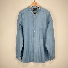 Vintage Structure Band Collar Denim Shirt Men XL Blue Button Cotton Jeans Wear for sale  Shipping to South Africa