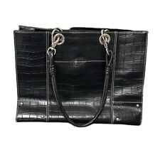 Bolsa tote satchel Wilson's couro preto crocodilo com interior de leopardo alça dupla, usado comprar usado  Enviando para Brazil
