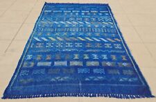 Authentic Hand Knotted Vintage Morocco Sumouk Kilim Silk Area Rug 4.8 x 3.0 Ft for sale  Shipping to South Africa
