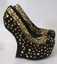 Used, Black/Sequin 6.5"High Wedges Heel less 2"Platform Sexy Shoes Women Size  9   for sale  Shipping to South Africa