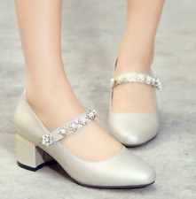 Ladies Diamante Pumps Mary Janes Ankle Strap Buckle Block Heel Casual Shoes myynnissä  Leverans till Finland