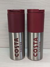 COSTA COFFEE STAINLESS STEEL/PLASTIC DOUBLE WALL TRAVEL FLASK RED 450ML X 2 for sale  Shipping to South Africa